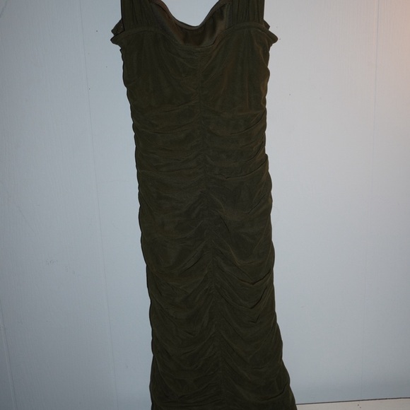 Elegant Olive Green Draped Dress - Picture 2 of 2